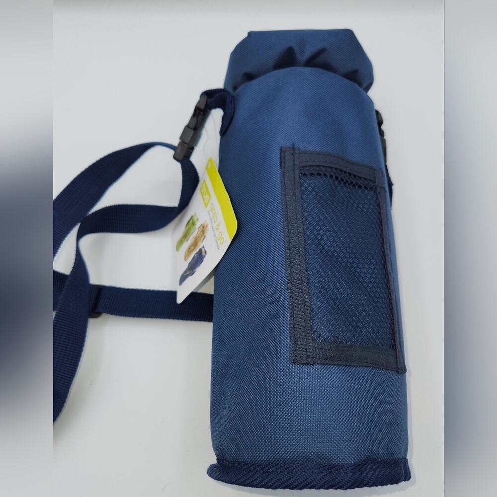 Travel Wine Bottle Sling Carrier Insulated Shoulder‎ Strap Navy Blue Pouch